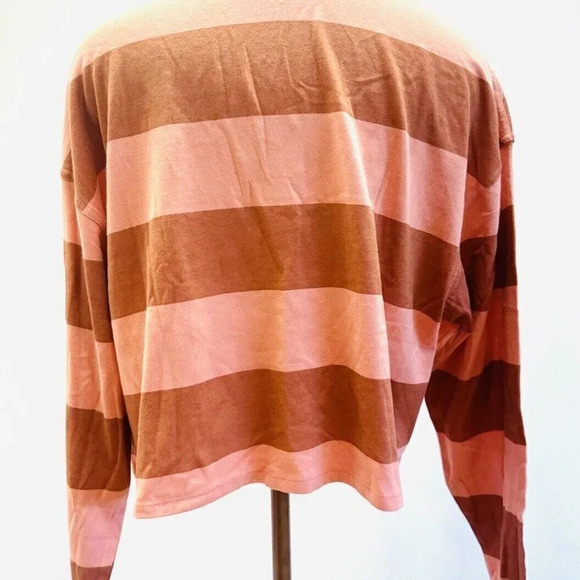 NWT SO Juniors Long Sleeve Pullover Collar Neck Striped Brown Crop Top Sz Large - Picture 6 of 12